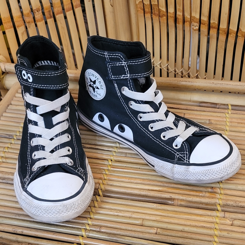 Converse Black and White High-Top Sneakers with Velcro Strap